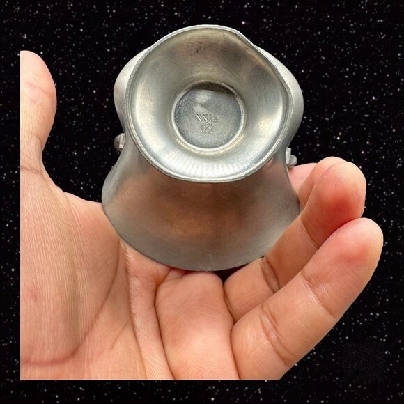 Vintage Norway Mid Century Modern Pewter Small Basket Red Metal Enameled 4”T - Picture 9 of 11